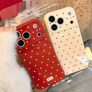 红色小爱心适用苹果17手机壳iphone15简约16promax防摔13复古软16