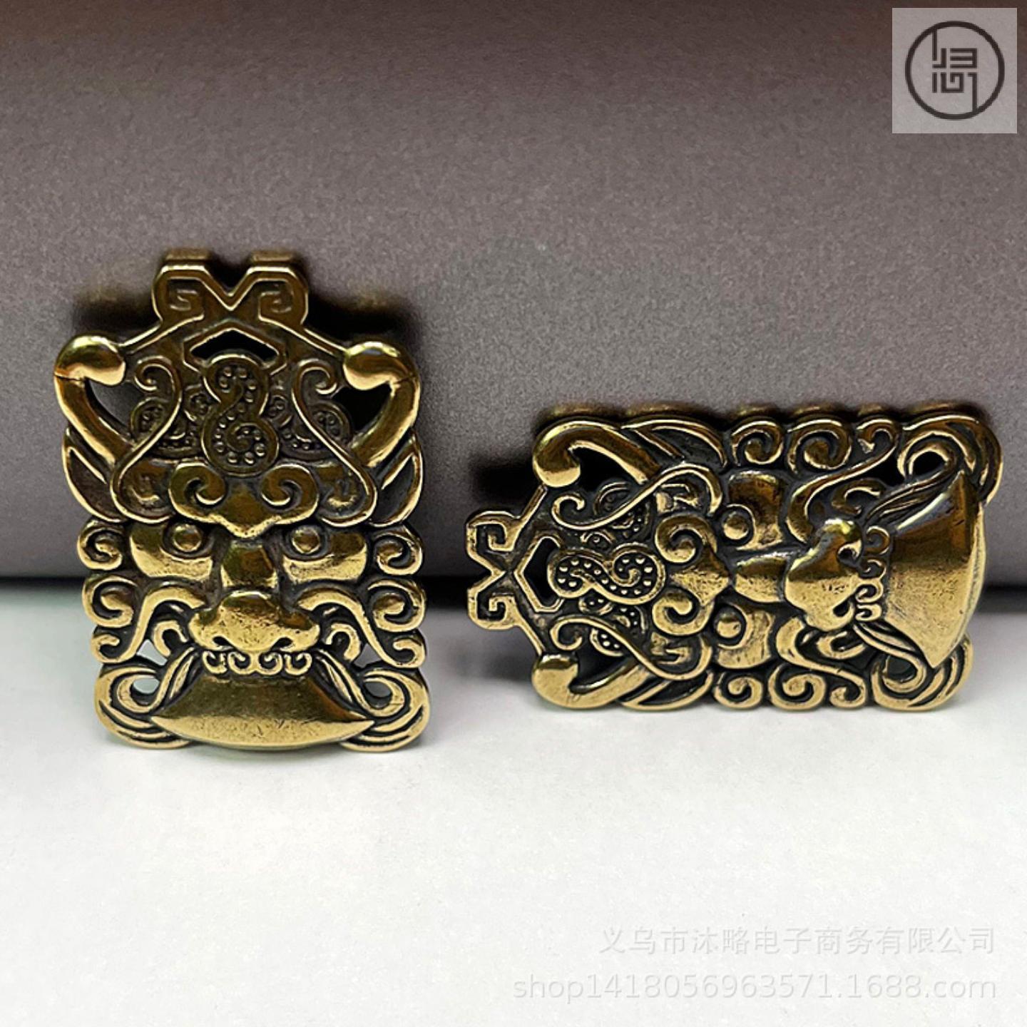 归心铜黄铜睚眦瑞兽钥匙扣挂件