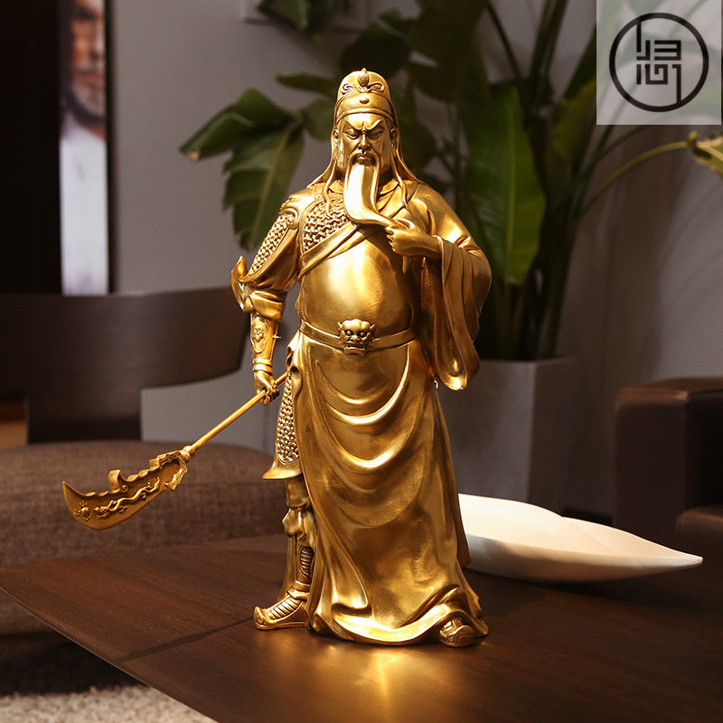 归心黄铜关公财神爷摆件武财神佛像关公像武圣关公中式铜器工艺品