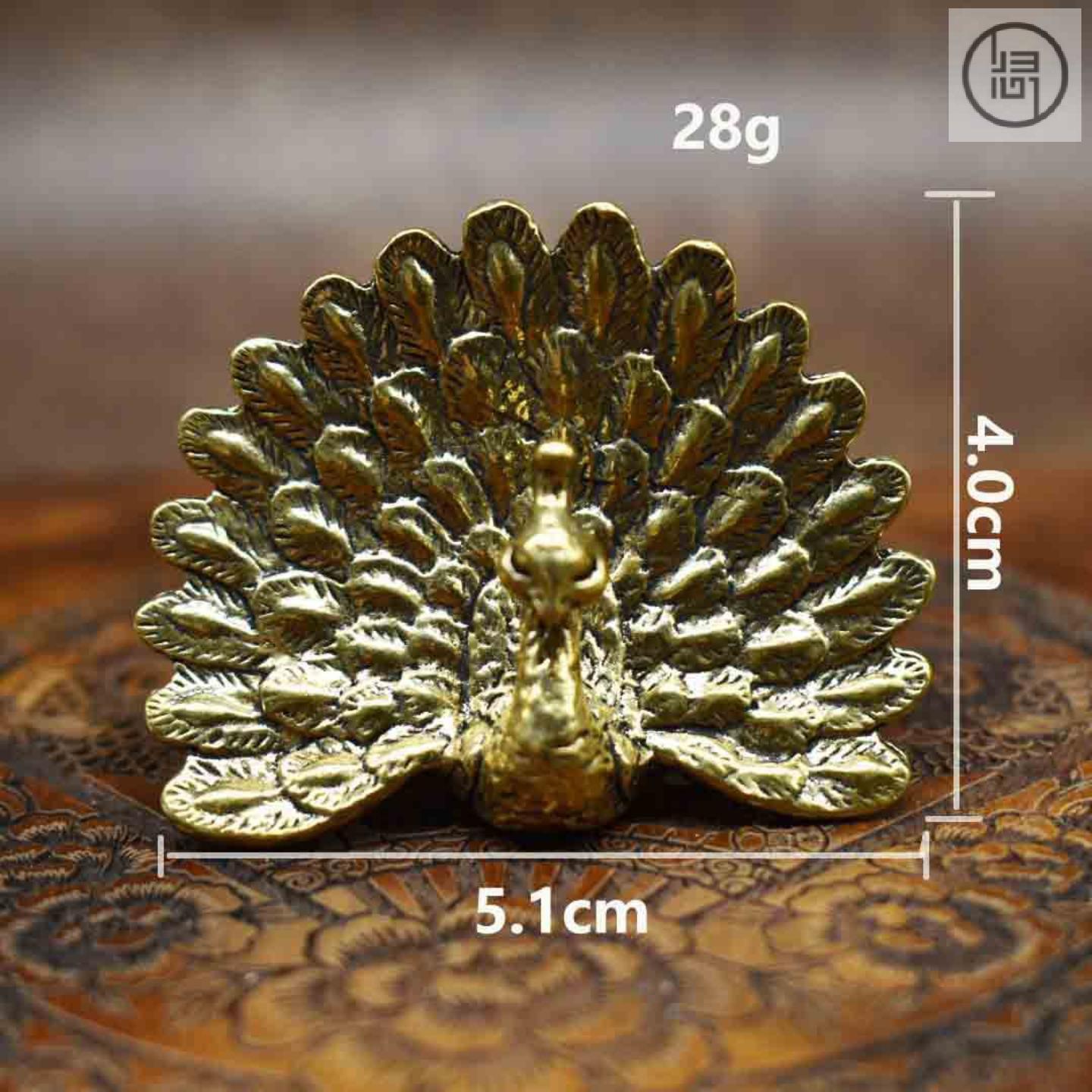 归心铜艺黄铜孔雀开屏桌面摆件