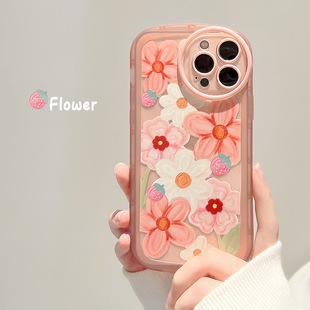 适用iphone15透粉气质花朵苹果13pro max手机壳12软1114 plus