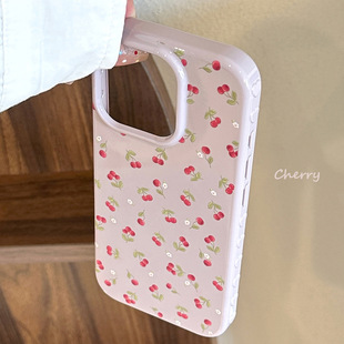 清新ins小花樱桃苹果16手机壳17适用iphone15pro max防摔13复古紫