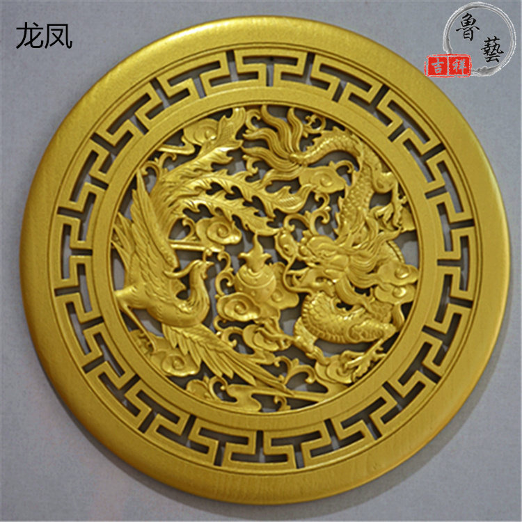 金色圆形玄关背景墙壁挂东阳木雕