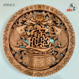 东阳木雕圆形香樟木福字挂件中式仿古客厅装饰壁挂背景墙雕花工艺