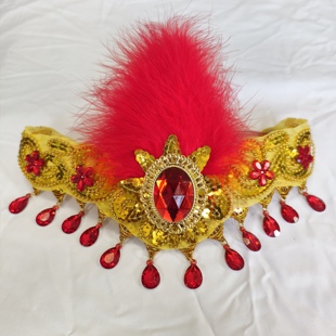 新款羽毛舞蹈头饰演出头饰头花亮片舞表演广场舞古典舞大秧歌头花