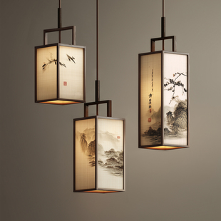 宋代美学新中式 茶室吊灯现代简约布艺餐厅禅意样板间床头书房吊灯
