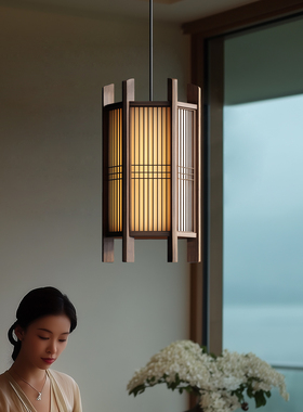 宋式美学新中式吊灯禅意日式原木灯饰屋檐廊下门头灯民宿庭院灯具