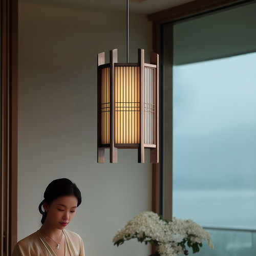 宋式美学新中式吊灯禅意日式原木灯饰屋檐廊下门头灯民宿庭院灯具