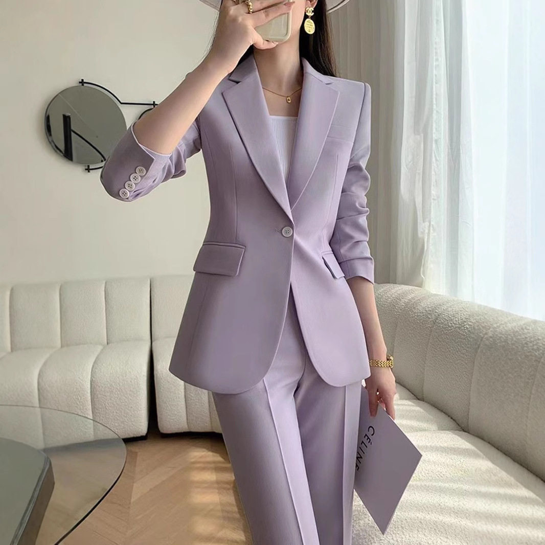 高端气质新款紫罗兰女士西服套装优雅休闲西服两件套职业装工作装