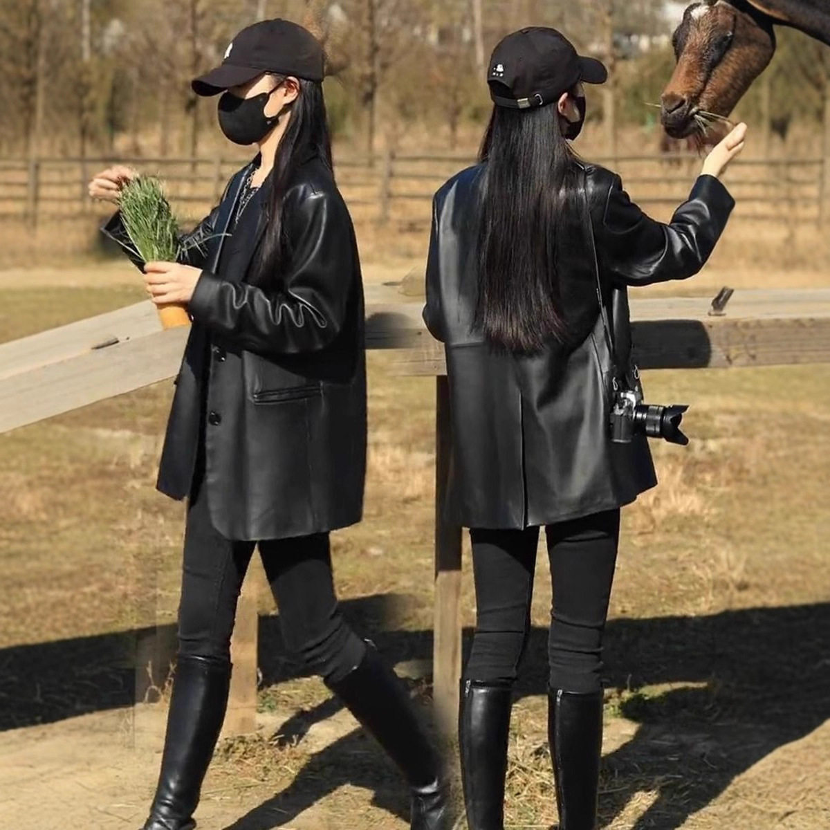 小西装皮衣外套女秋冬新款中长款休闲时尚黑色机车夹克外套