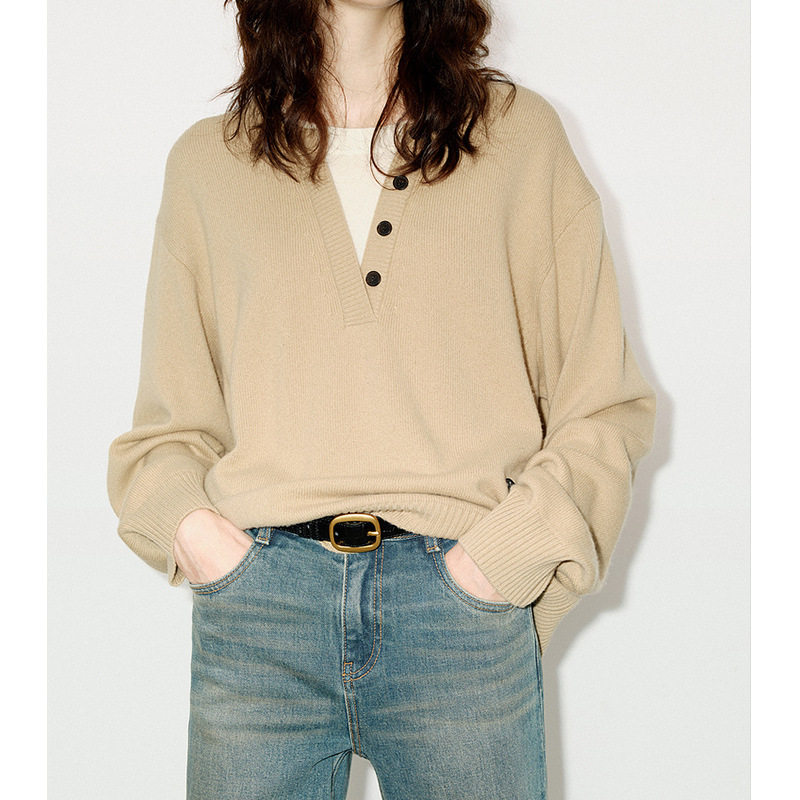 秋冬季新款毛衣绵羊毛山羊绒假两件亨利领针织衫百搭上衣女,女装/女士精品,毛针织衫,淘宝优惠券,粉丝福利购,淘宝优惠卷