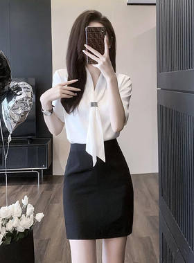 新款衬衫女夏季短袖衬衣新款气质显瘦高端职业套裙前台工作装