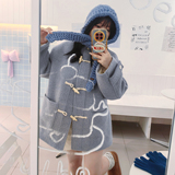 羽绒内胆立领牛角扣呢大衣8804-P275-k375，女装毛呢外套，2C288
