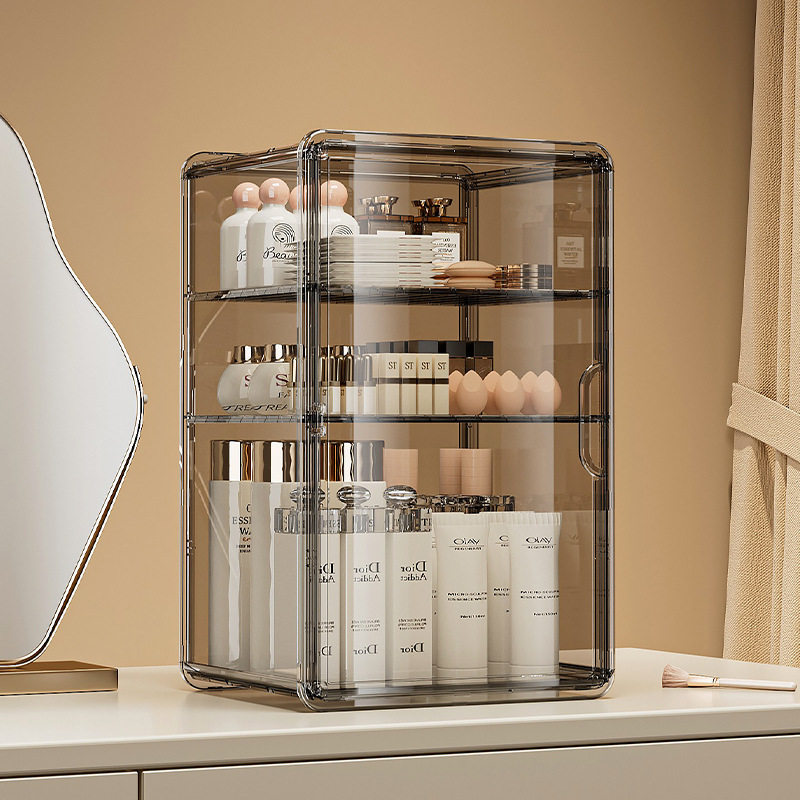 防尘化妆品收纳盒亚克力桌面透明梳妆台护肤品置物架大容量收纳箱