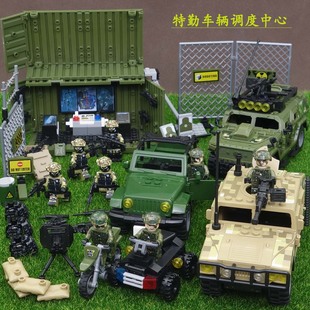 蛟龙特警军事基地指挥部装甲车辆调度中心场景男孩子拼装积木玩具