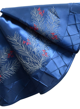 蓝色绣花树裙手工装饰圣诞树树底座装饰品 Christmas tree skirt