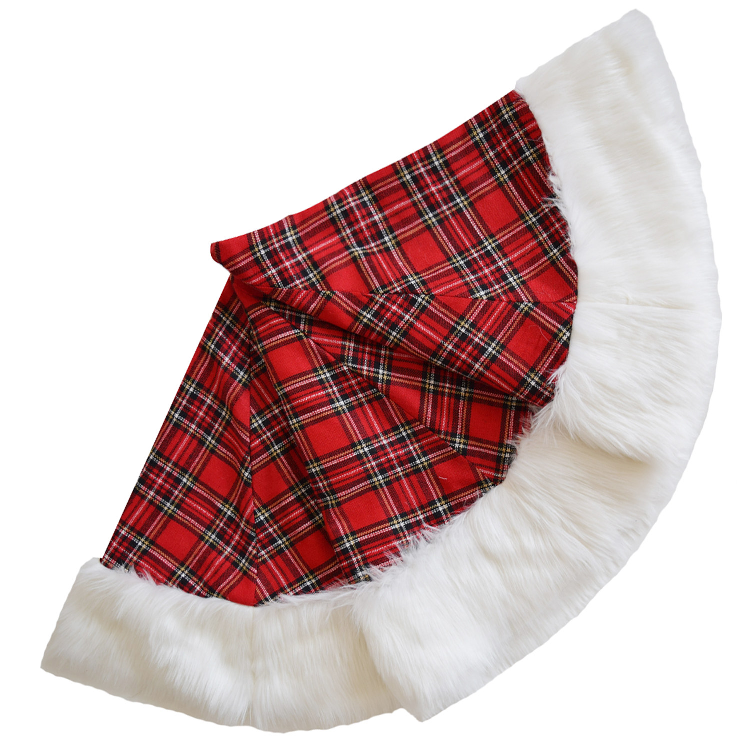 索兰朵高档格子圣诞裙 圣诞树底座 白色毛皮装饰树裙