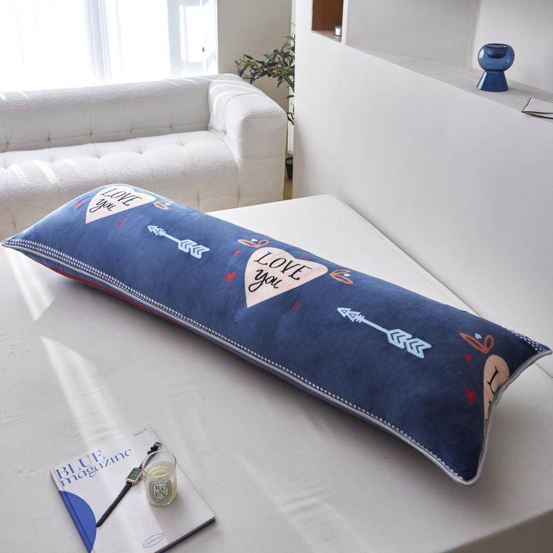 加厚秋冬牛奶绒双人长枕套拉链款