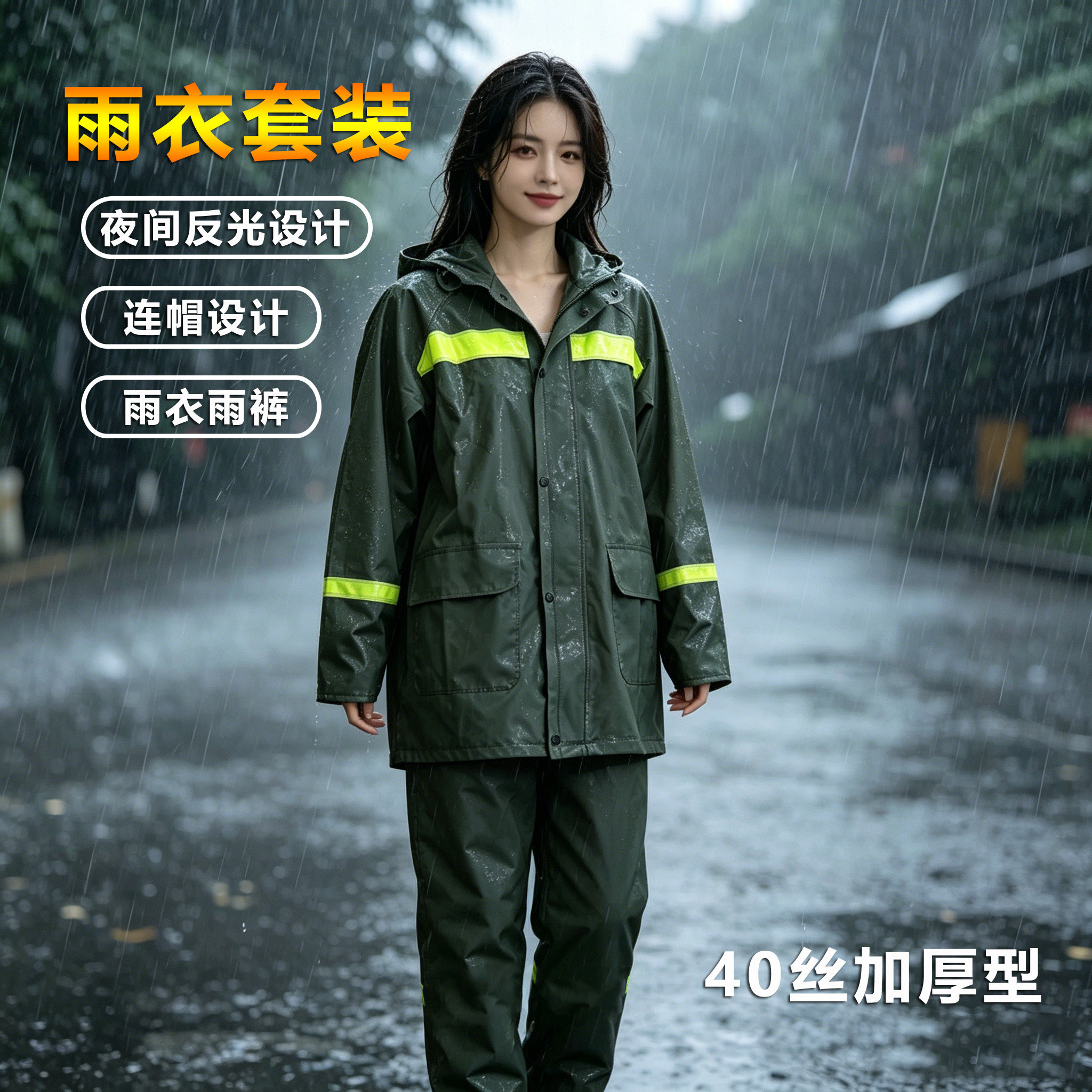 分体雨衣套装男女夜间反光设计防雨防风雨裤一套骑行外卖骑手专用