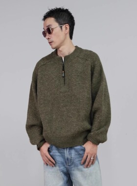 HOMME DE MODE半开衫柔软亲肤内搭毛衣新中式拼接简约时装针织衫