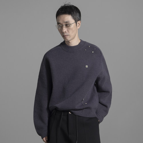 HOMME DE MODE轻奢风圆领毛衣男手个性工钉珠宽松设计感针织衫男
