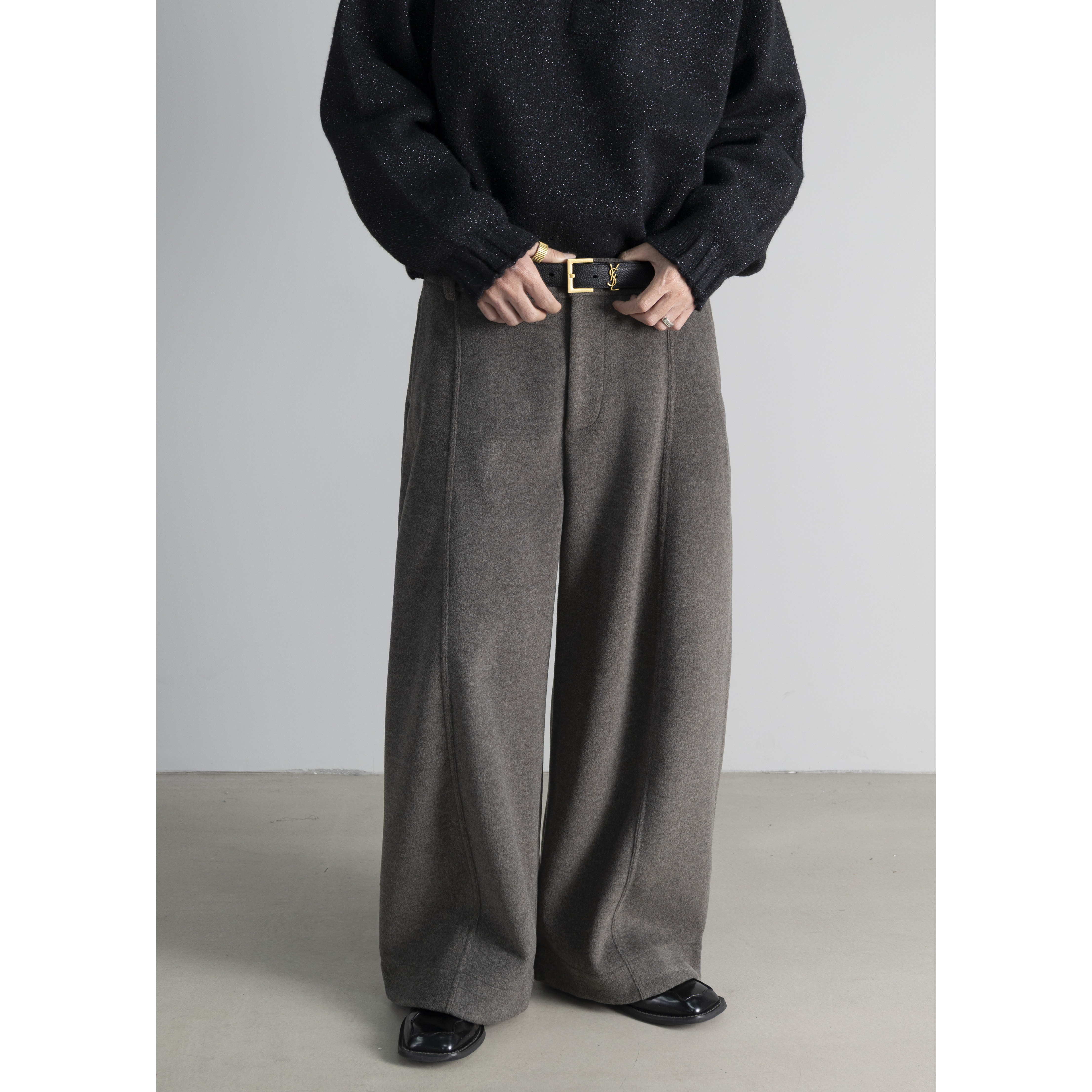 HOMME DE MODE冬季磨毛加厚休闲裤宽松阔腿弹力腰围时装男士西裤