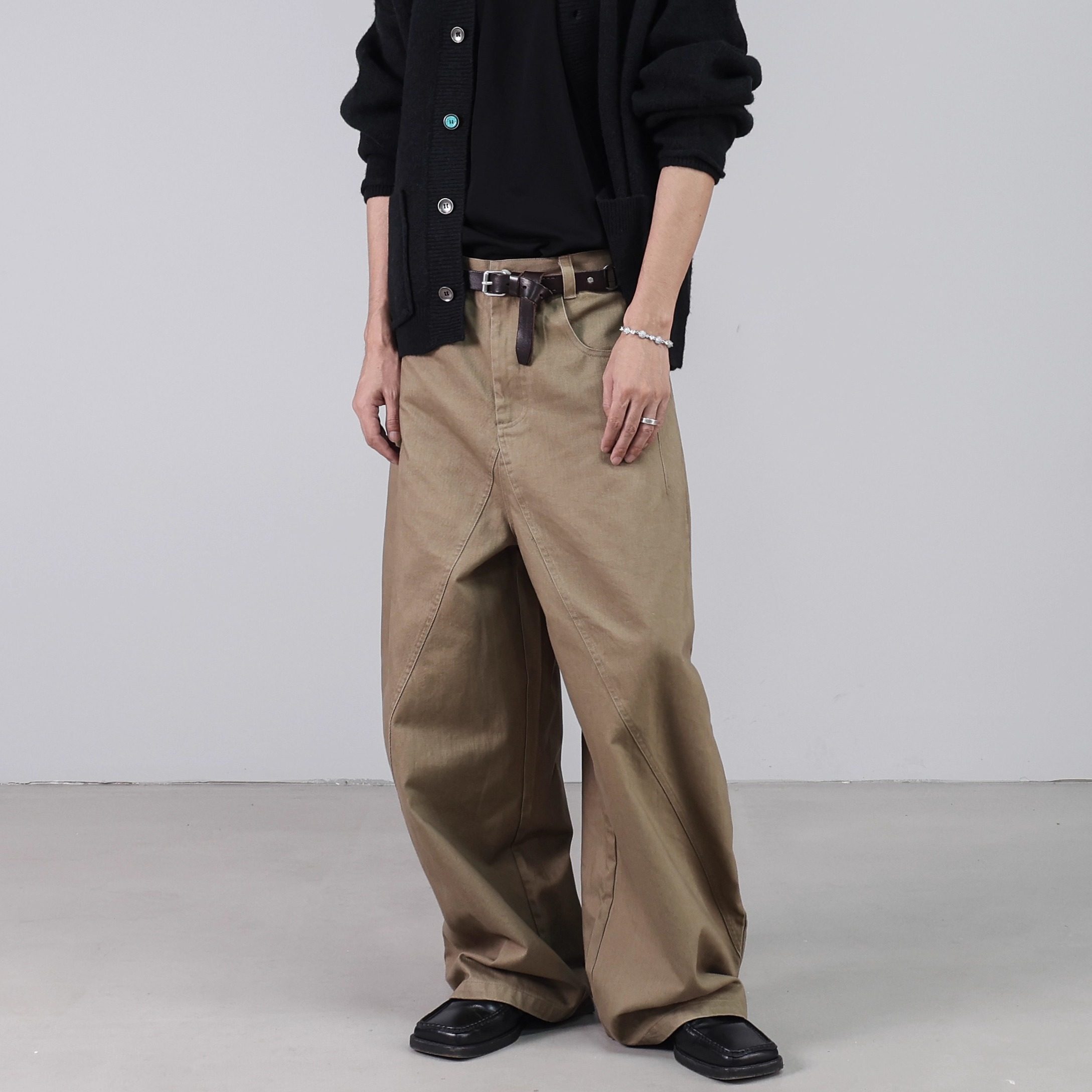 HOMME DE MODE秋冬宽松拼接休闲裤时装潮流简约结构工装男长裤子