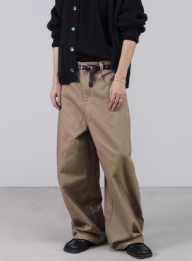 HOMME DE MODE秋冬宽松拼接休闲裤时装潮流简约结构工装男长裤子