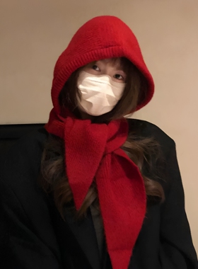 冬季韩系护耳围巾一体针织帽