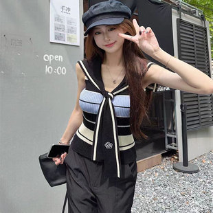 海军领条纹针织衫 精致山茶花刺绣 上衣 芭伊水手 车迟恩Chien