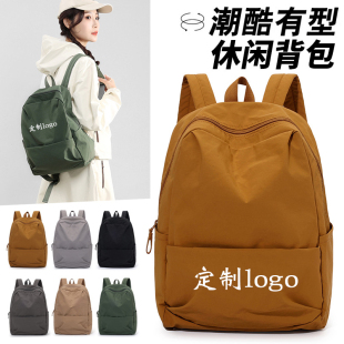 韩版纯色双肩包印制logo尼龙布小背包短途出片旅行包团购潮双肩包