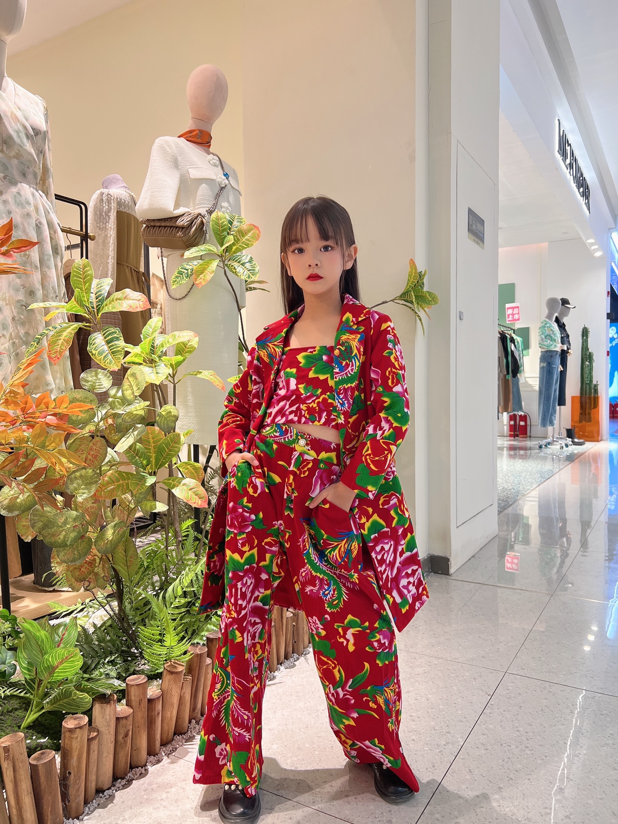 男童女童走秀潮服东北大花中国风套装新年主题民族风儿童摄影服装