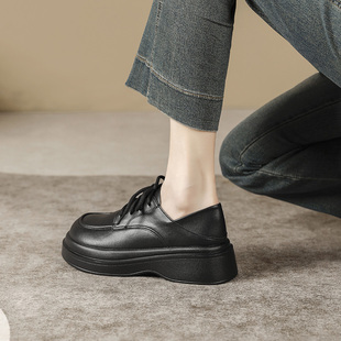 英伦风小皮鞋 真皮厚底乐福鞋 黑色制服鞋 百搭单鞋 子 女2025秋冬新款