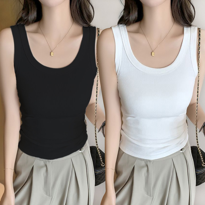 纯棉白色小吊带背心女内搭防走光美背遮副乳上衣外穿打底衫春夏秋