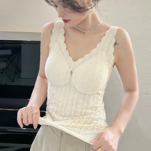 蕾丝一体固定杯美背吊带背心