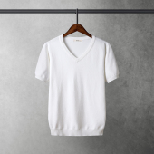 针织衫 纯色V领短袖 T恤免烫薄款 夏季 修身 冰丝半袖 韩版 潮流体桖 男士