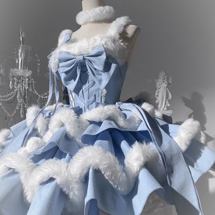 星未眠lolita2025冬日序曲牛仔毛绒狗短原创礼服连衣裙 尾款