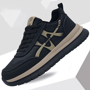 潮牌男鞋2025冬季新款透气休闲鞋黑色真皮潮流百搭软底鞋子运动鞋