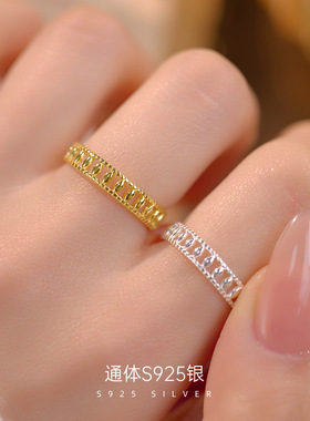 新款S925银韩国小众橄榄镂空戒指