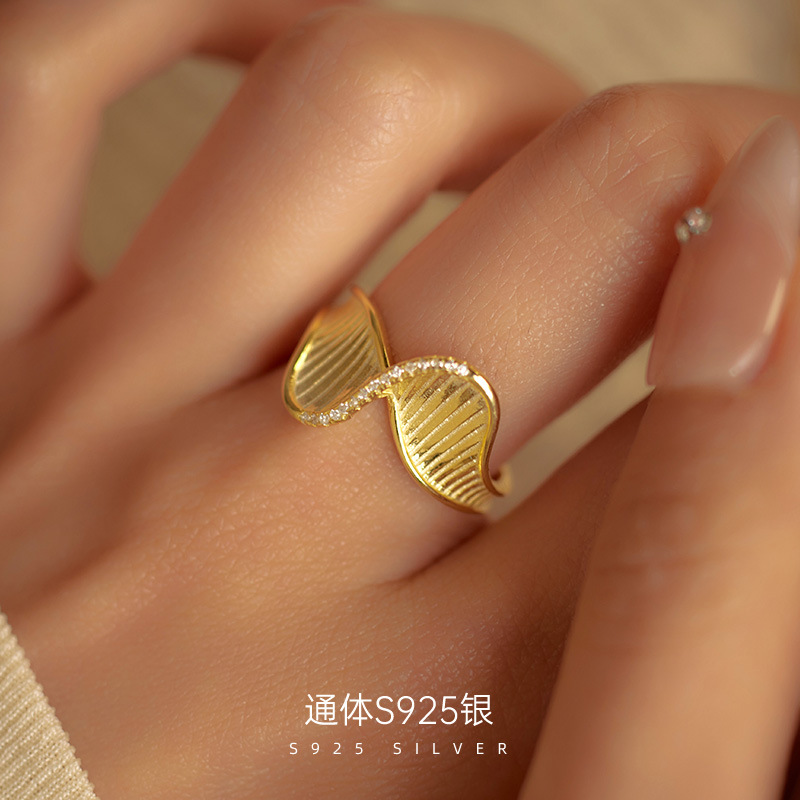 新款S925银几何宽面扭纹戒指女欧