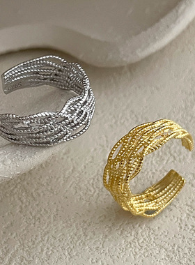 新款S925银轻奢多层编织蕾丝戒指