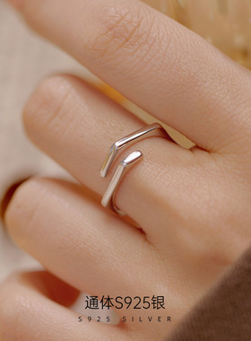 新款S925银极简六边形素圈戒指女