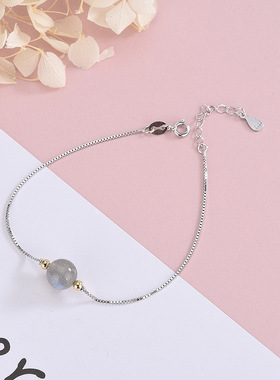 新款s925纯银水晶手链小清新草文