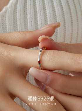 新款S925银多巴胺竹节戒指女小众