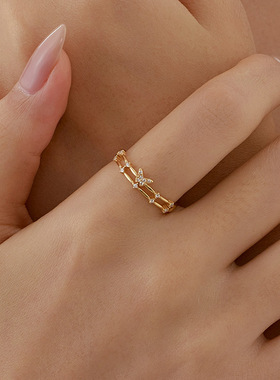 新款S925纯银冷淡风双层蝴蝶戒指