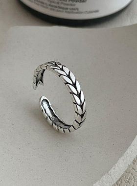 新款S925银韩式做旧麦穗戒指女高