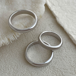 新款S925银热卖新款光面泥鳅背戒指简约百搭素圈闭口男女指环潮