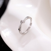 个性 新款 S925银镶钻交叉线条绳结戒指女韩版 气质莫比乌斯食指环