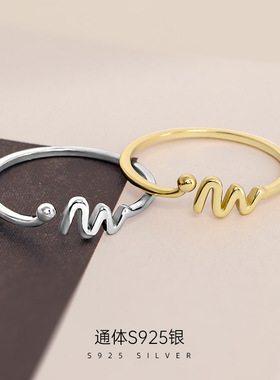 新款S925银日系波浪曲线戒指女简
