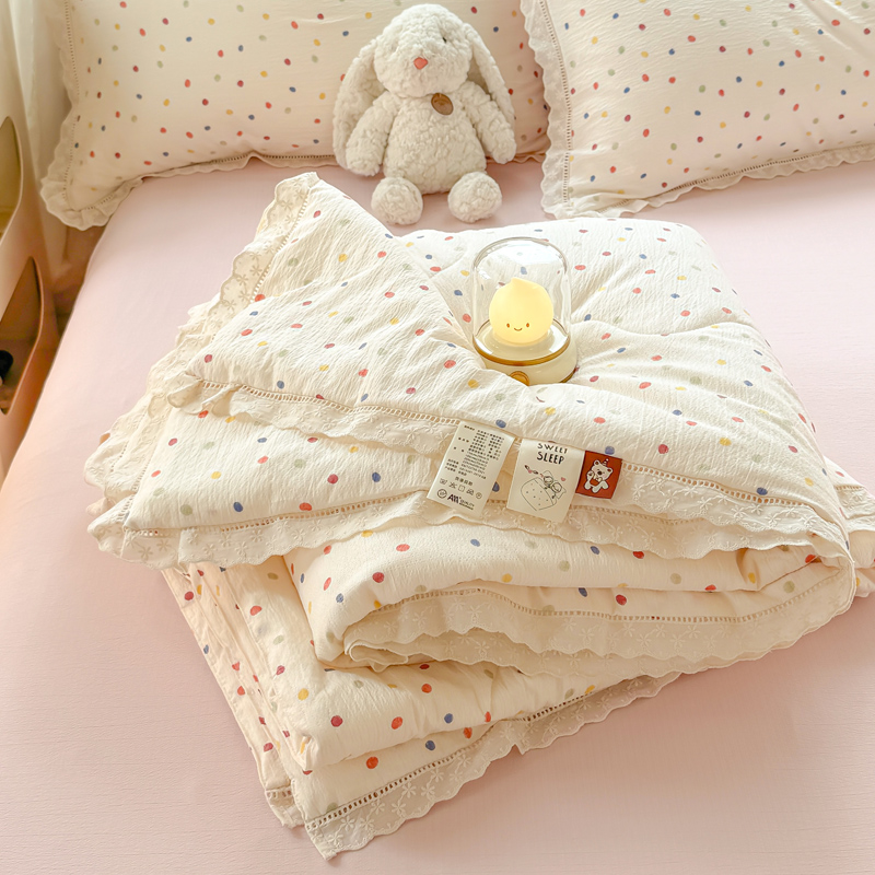 皱皱纱花边夏凉被空调被夏季被子非纯棉全棉可机洗单双人夏被宿舍